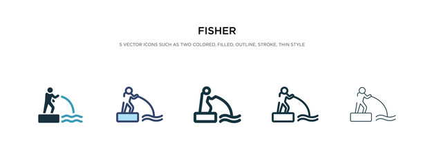 fisher icon in different style vector illustration. two colored and black fisher vector icons designed in filled, outline, line and stroke style can be used for web, mobile, ui