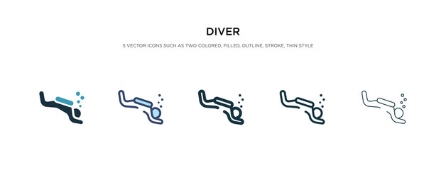 diver icon in different style vector illustration. two colored and black diver vector icons designed in filled, outline, line and stroke style can be used for web, mobile, ui