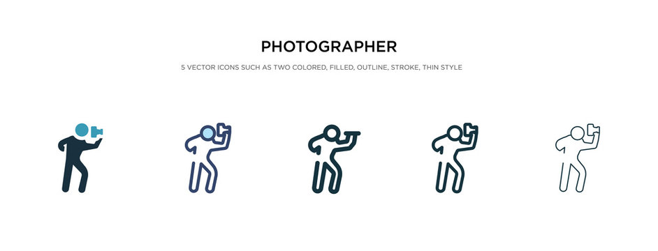 photographer icon in different style vector illustration. two colored and black photographer vector icons designed in filled, outline, line and stroke style can be used for web, mobile, ui