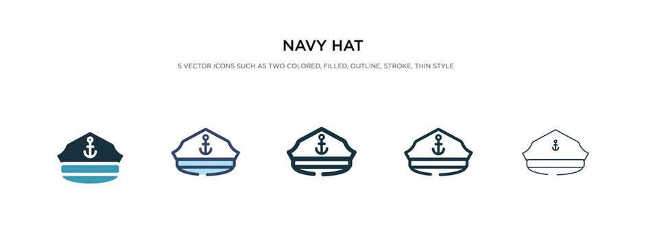 navy hat icon in different style vector illustration. two colored and black navy hat vector icons designed in filled, outline, line and stroke style can be used for web, mobile, ui