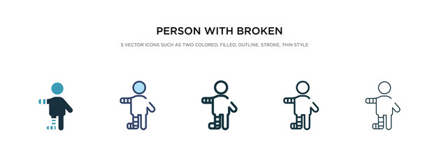 person with broken arm icon in different style vector illustration. two colored and black person with broken arm vector icons designed in filled, outline, line and stroke style can be used for web,