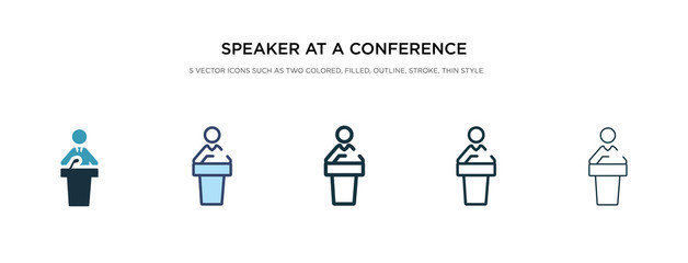 speaker at a conference icon in different style vector illustration. two colored and black speaker at a conference vector icons designed in filled, outline, line and stroke style can be used for