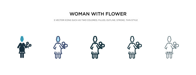 woman with flower icon in different style vector illustration. two colored and black woman with flower vector icons designed in filled, outline, line and stroke style can be used for web, mobile, ui