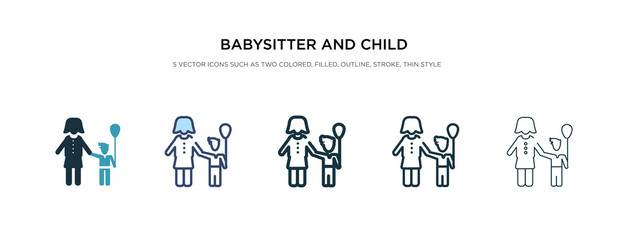 babysitter and child icon in different style vector illustration. two colored and black babysitter and child vector icons designed in filled, outline, line stroke style can be used for web, mobile,
