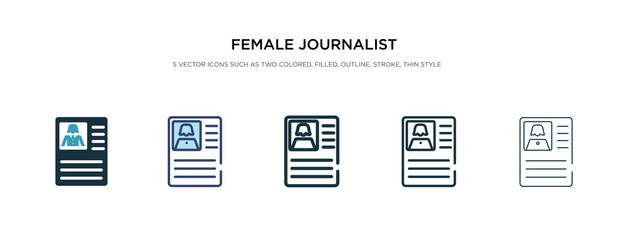 female journalist on tablet icon in different style vector illustration. two colored and black female journalist on tablet vector icons designed in filled, outline, line and stroke style can be used