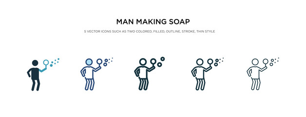 man making soap bubbles icon in different style vector illustration. two colored and black man making soap bubbles vector icons designed in filled, outline, line and stroke style can be used for