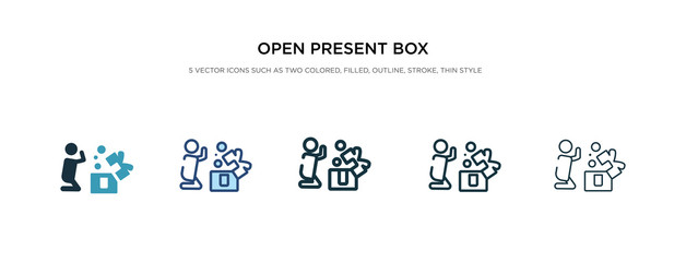 open present box icon in different style vector illustration. two colored and black open present box vector icons designed in filled, outline, line and stroke style can be used for web, mobile, ui