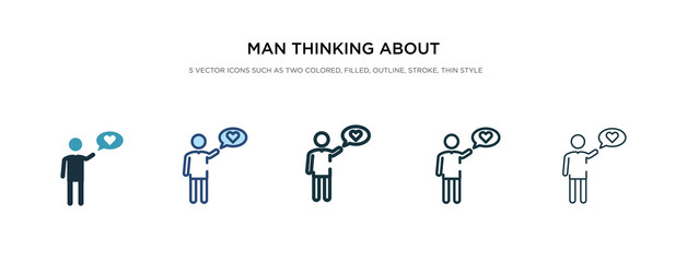 man thinking about love icon in different style vector illustration. two colored and black man thinking about love vector icons designed in filled, outline, line and stroke style can be used for