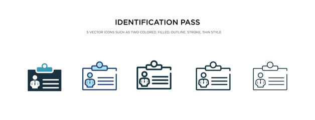 identification pass icon in different style vector illustration. two colored and black identification pass vector icons designed in filled, outline, line and stroke style can be used for web,