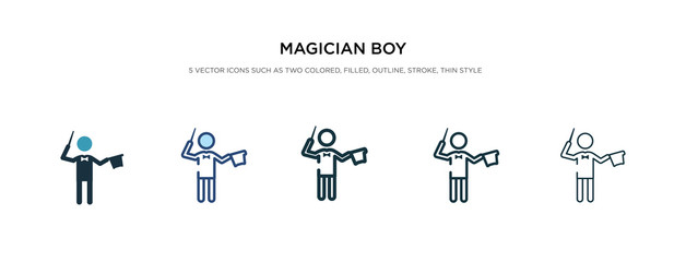 magician boy icon in different style vector illustration. two colored and black magician boy vector icons designed in filled, outline, line and stroke style can be used for web, mobile, ui