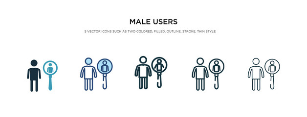 male users icon in different style vector illustration. two colored and black male users vector icons designed in filled, outline, line and stroke style can be used for web, mobile, ui