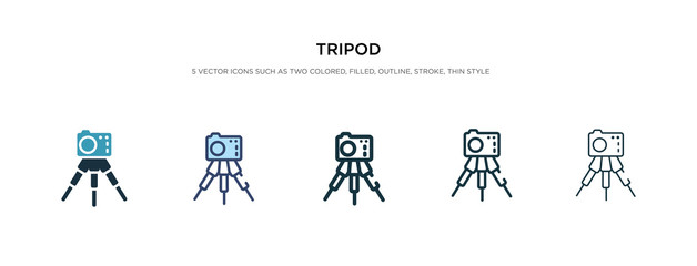 tripod icon in different style vector illustration. two colored and black tripod vector icons designed in filled, outline, line and stroke style can be used for web, mobile, ui