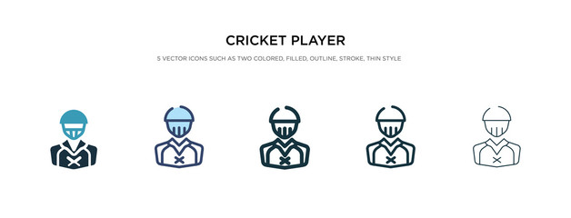 cricket player icon in different style vector illustration. two colored and black cricket player vector icons designed in filled, outline, line and stroke style can be used for web, mobile, ui