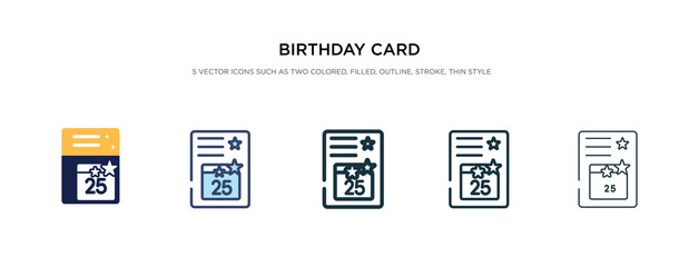 birthday card icon in different style vector illustration. two colored and black birthday card vector icons designed in filled, outline, line and stroke style can be used for web, mobile, ui