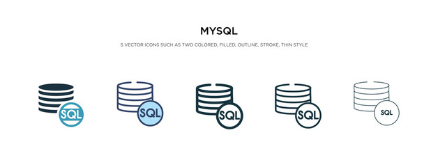 mysql icon in different style vector illustration. two colored and black mysql vector icons designed in filled, outline, line and stroke style can be used for web, mobile, ui