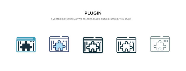plugin icon in different style vector illustration. two colored and black plugin vector icons designed in filled, outline, line and stroke style can be used for web, mobile, ui