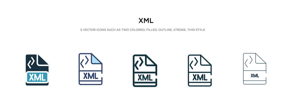 xml icon in different style vector illustration. two colored and black xml vector icons designed in filled, outline, line and stroke style can be used for web, mobile, ui