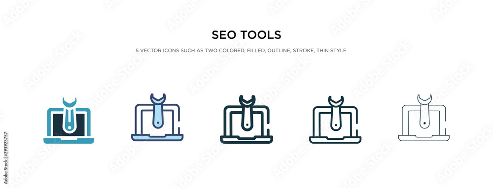 Sticker seo tools icon in different style vector illustration. two colored and black seo tools vector icons 