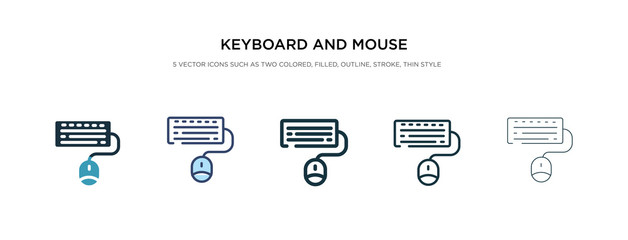 keyboard and mouse icon in different style vector illustration. two colored and black keyboard and mouse vector icons designed in filled, outline, line stroke style can be used for web, mobile, ui