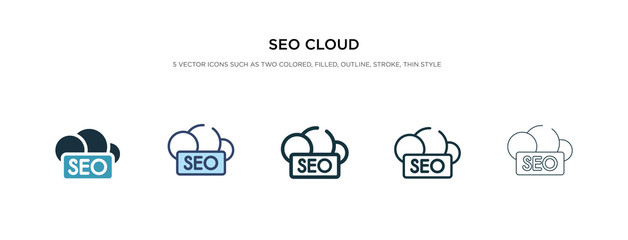 seo cloud icon in different style vector illustration. two colored and black seo cloud vector icons designed in filled, outline, line and stroke style can be used for web, mobile, ui
