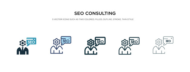 seo consulting icon in different style vector illustration. two colored and black seo consulting vector icons designed in filled, outline, line and stroke style can be used for web, mobile, ui