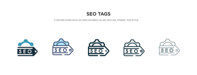 seo tags icon in different style vector illustration. two colored and black seo tags vector icons designed in filled, outline, line and stroke style can be used for web, mobile, ui