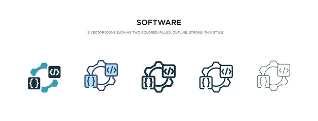 software icon in different style vector illustration. two colored and black software vector icons designed in filled, outline, line and stroke style can be used for web, mobile, ui