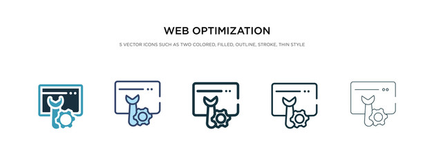 web optimization icon in different style vector illustration. two colored and black web optimization vector icons designed in filled, outline, line and stroke style can be used for web, mobile, ui