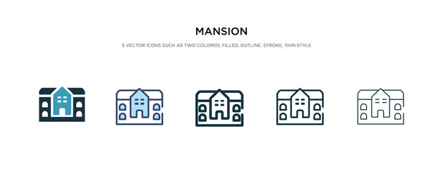 mansion icon in different style vector illustration. two colored and black mansion vector icons designed in filled, outline, line and stroke style can be used for web, mobile, ui