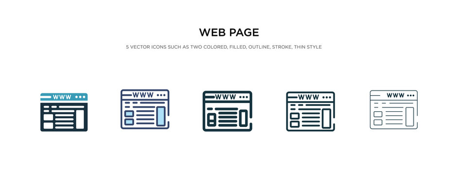 Web Page Icon In Different Style Vector Illustration. Two Colored And Black Web Page Vector Icons Designed In Filled, Outline, Line And Stroke Style Can Be Used For Web, Mobile, Ui