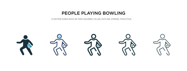 people playing bowling icon in different style vector illustration. two colored and black people playing bowling vector icons designed in filled, outline, line and stroke style can be used for web,