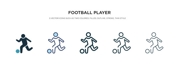 Fototapeta na wymiar football player playing icon in different style vector illustration. two colored and black football player playing vector icons designed in filled, outline, line and stroke style can be used for