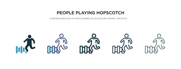 people playing hopscotch icon in different style vector illustration. two colored and black people playing hopscotch vector icons designed in filled, outline, line and stroke style can be used for