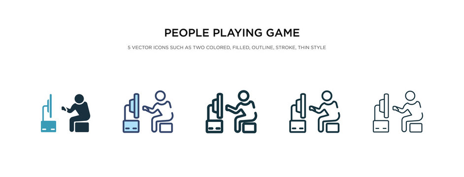 people playing game icon in different style vector illustration. two colored and black people playing game vector icons designed in filled, outline, line and stroke style can be used for web,