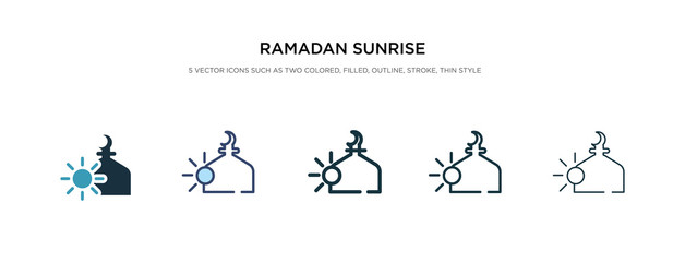 ramadan sunrise icon in different style vector illustration. two colored and black ramadan sunrise vector icons designed in filled, outline, line and stroke style can be used for web, mobile, ui