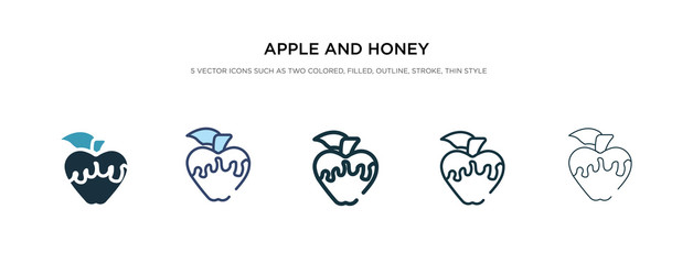 apple and honey icon in different style vector illustration. two colored and black apple and honey vector icons designed in filled, outline, line stroke style can be used for web, mobile, ui
