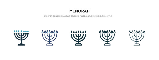 menorah icon in different style vector illustration. two colored and black menorah vector icons designed in filled, outline, line and stroke style can be used for web, mobile, ui - obrazy, fototapety, plakaty