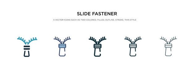 slide fastener icon in different style vector illustration. two colored and black slide fastener vector icons designed in filled, outline, line and stroke style can be used for web, mobile, ui