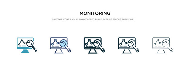 monitoring icon in different style vector illustration. two colored and black monitoring vector icons designed in filled, outline, line and stroke style can be used for web, mobile, ui - obrazy, fototapety, plakaty