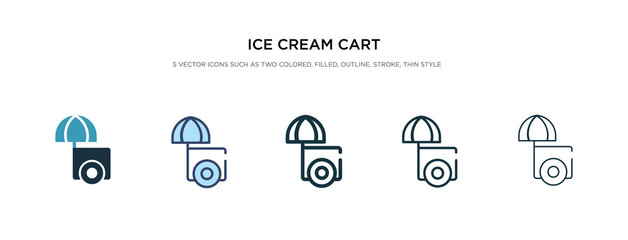 ice cream cart icon in different style vector illustration. two colored and black ice cream cart vector icons designed in filled, outline, line and stroke style can be used for web, mobile, ui
