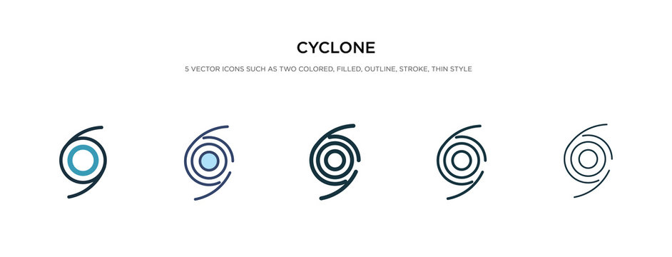 cyclone icon in different style vector illustration. two colored and black cyclone vector icons designed in filled, outline, line and stroke style can be used for web, mobile, ui