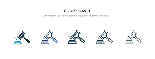 court gavel icon in different style vector illustration. two colored and black court gavel vector icons designed in filled, outline, line and stroke style can be used for web, mobile, ui