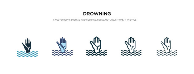 drowning icon in different style vector illustration. two colored and black drowning vector icons designed in filled, outline, line and stroke style can be used for web, mobile, ui