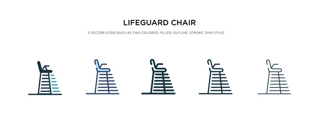lifeguard chair icon in different style vector illustration. two colored and black lifeguard chair vector icons designed in filled, outline, line and stroke style can be used for web, mobile, ui