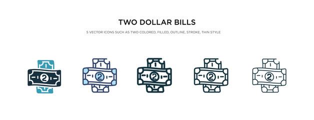 two dollar bills icon in different style vector illustration. two colored and black two dollar bills vector icons designed in filled, outline, line and stroke style can be used for web, mobile, ui