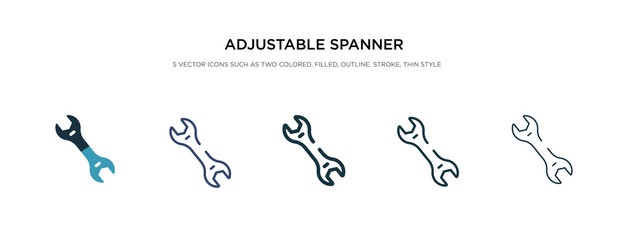 adjustable spanner icon in different style vector illustration. two colored and black adjustable spanner vector icons designed in filled, outline, line and stroke style can be used for web, mobile,