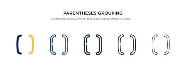 parentheses grouping icon in different style vector illustration. two colored and black parentheses grouping vector icons designed in filled, outline, line and stroke style can be used for web, - obrazy, fototapety, plakaty