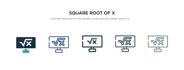 square root of x icon in different style vector illustration. two colored and black square root of x vector icons designed in filled, outline, line and stroke style can be used for web, mobile, ui