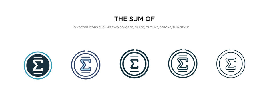 The Sum Of Icon In Different Style Vector Illustration. Two Colored And Black The Sum Of Vector Icons Designed In Filled, Outline, Line And Stroke Style Can Be Used For Web, Mobile, Ui