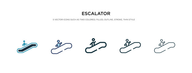 escalator icon in different style vector illustration. two colored and black escalator vector icons designed in filled, outline, line and stroke style can be used for web, mobile, ui